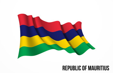 Mauritius flag state symbol isolated on background national banner. Greeting card National Independence Day of the Republic of Mauritius. Illustration banner with realistic state flag.