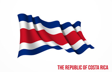 Costa Rica flag state symbol isolated on background national banner. Greeting card National Independence Day of the Republic of Costa Rica. Illustration banner with realistic state flag.