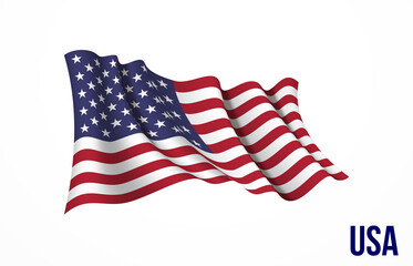 USA flag state symbol isolated on background national banner. Greeting card National Independence Day of the United States. Illustration banner with realistic state flag of America.
