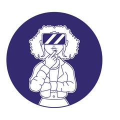 Young woman Virtual reality glasses Game simulator Vector illustration
