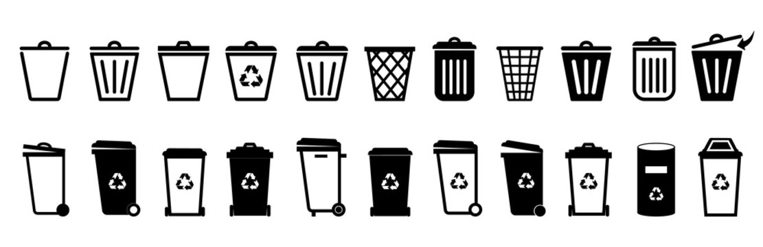 Trash can vector icon set.Bin icon set.Recycle bin.Vector trash can symbol.Garbage tank.Wastebasket.Dustbin icon.Delete.
