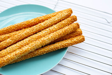 Bread sticks on white background
