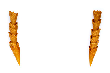 Empty ice cream cone on white background.