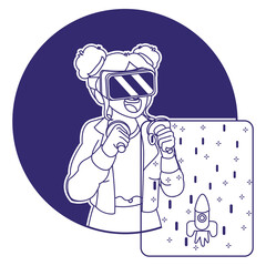 Young woman Virtual reality glasses Game simulator Vector illustration