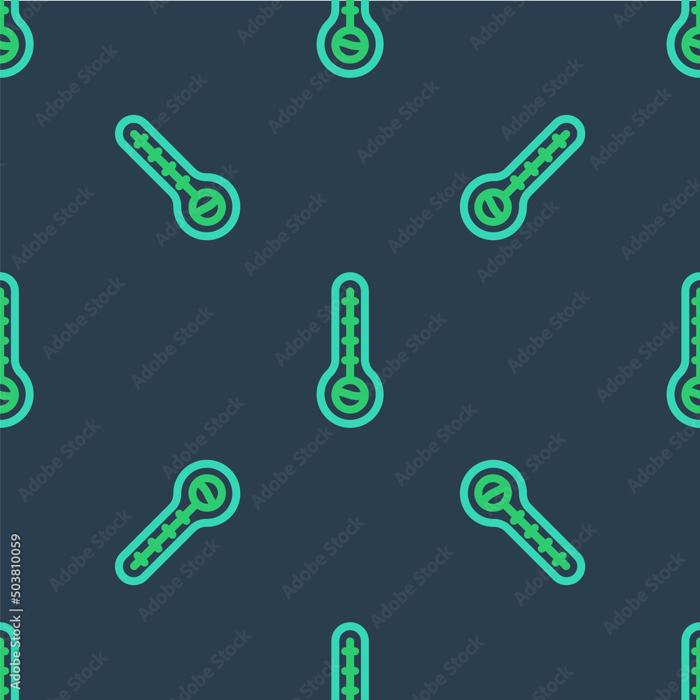 Poster line meteorology thermometer measuring heat and cold icon isolated seamless pattern on blue backgrou