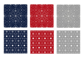 set of Ornamental Christmas patterns with stars and snowflakes. Vector illustration 