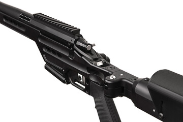 Modern powerful sniper rifle. Weapons for long-range shooting. Isolate on a white back.