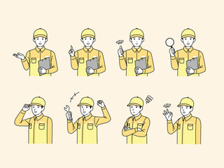 自動車整備士　機械工　メカニック　作業服を着た従業員　男性　バリエーション　セット