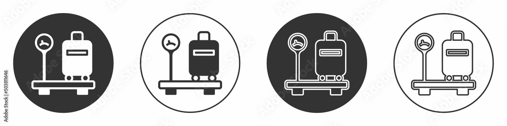 Poster black scale with suitcase icon isolated on white background. logistic and delivery. weight of delive