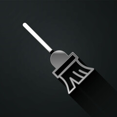 Silver Mop icon isolated on black background. Cleaning service concept. Long shadow style. Vector