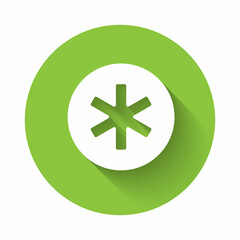 Fototapeta premium White Medical symbol of the Emergency - Star of Life icon isolated with long shadow background. Green circle button. Vector
