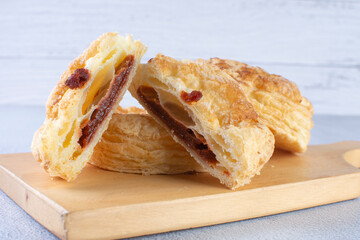 Guava fruit puff pastry, displayed on gray background