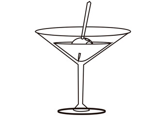 Icono negro de copa con aceituna en fondo blanco. 