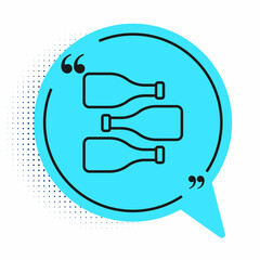 Black line Bottles of wine icon isolated on white background. Blue speech bubble symbol. Vector