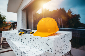 Polystyrene thermal cladding for energy saving on a construction site - obrazy, fototapety, plakaty