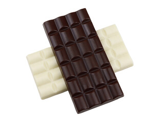 Dark and white Chocolate bar isolated on a white background. Dark chocolate isolated