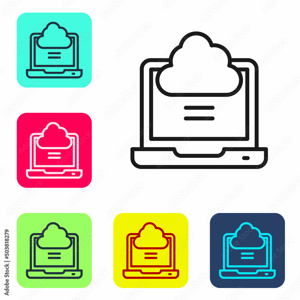 Poster black line network cloud connection icon isolated on white background. social technology. cloud comp