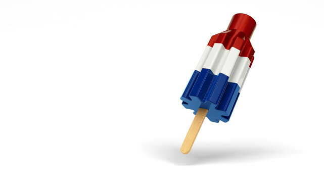 Shiny Red White Blue 3d Bomb Pop Popsicle Isolated on White