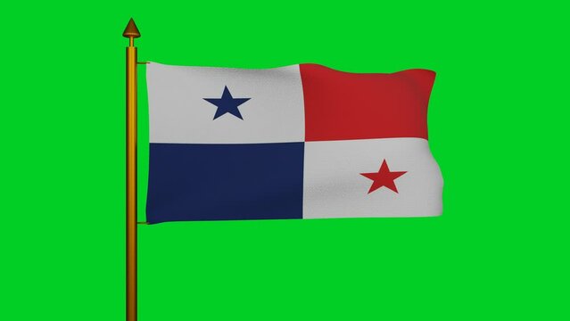 National flag of Panama waving 3D Render with flagpole on chroma key, Republic of Panama flag textile or Panamanian flag, coat of arms Panama independence day, Maria de la Ossa de Amador. 4k footage
