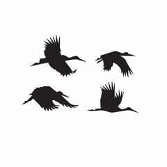 This image shows a flying crane silhouette vector
