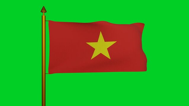 National flag of Vietnam waving 3D Render with flagpole on chroma key, Socialist Republic of Vietnam flag textile by Nguyen Huu Tien, Vietnam independence day, Vietnamese flag of Fatherland. 4k