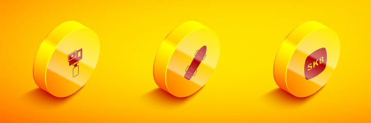 Set Isometric Action camera, Skateboard and icon. Vector