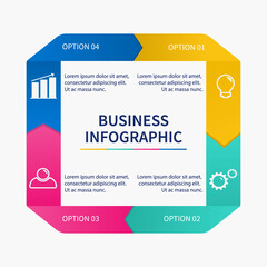 Simple 4 steps infographic. Infographics concept with 4 options or processes. Flat square cyclical template for workflow, strategy visualization. Vector illustration.