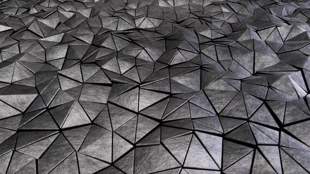 Realistic looping abstract 3D animation of the moving stone or granite or concrete triangles pattern rendered in UHD as motion background