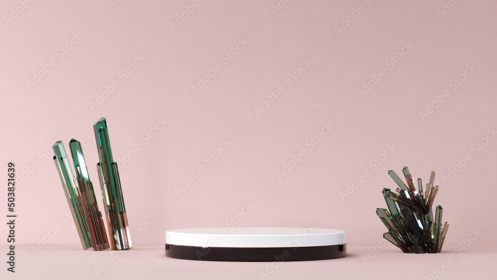 Poster podium empty showcase pedestal product display for cosmetic presentation. abstract pastel pink geome