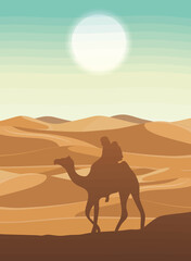 tourist in camel desert scene