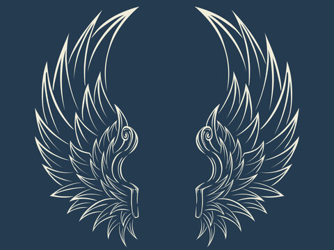 Black and white vector tattoo angel wings 