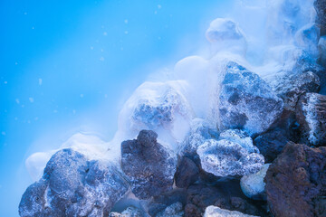 Blue Lagoon, Iceland. Natural background. Geothermal spa for rest and relaxation in Iceland. Warm...