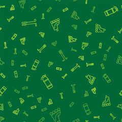Set line Golf club, Aqualung and Roller skate on seamless pattern. Vector