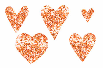 A set of golden hearts for the design of greeting cards, wedding invitations, patterns, fabric printing, stationery and more.