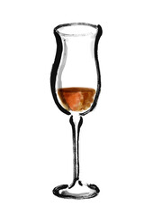 グラスに入ったブランデーの手描き和風イラスト