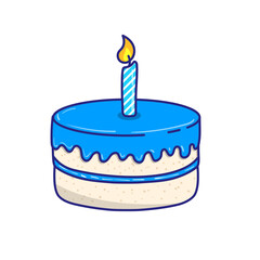 Simple blue birthday cake vector illustration in cartoon style isolated on white background