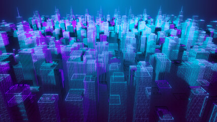 Smart city architecture digital connected buildings network infrastructure technology - Illustration Rendering