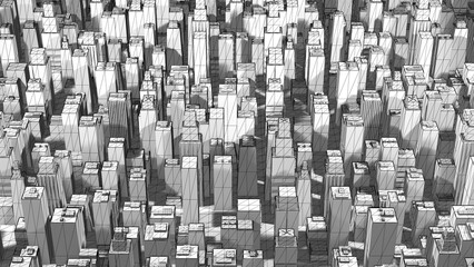 Obraz premium Smart city architecture digital connected buildings network infrastructure technology - Illustration Rendering