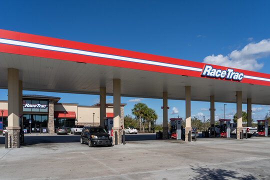 Naples, Florida, USA - December 31, 2021: A RaceTrac gas station in Houston, Texas, USA. RaceTrac, Inc. is an American corporation that operates a chain of gasoline service stations. 