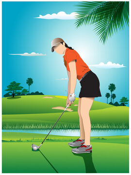 Female Golfer Playing