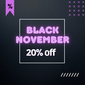 20% off Black November neon purple and black background discount 