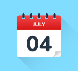 July 04, 4th of the month. Vector flat design of daily calendar icon. Date and day of the year.