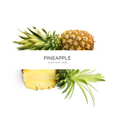 Creative layout made of pineapple on the white background. Flat lay. Food concept. Macro  concept.