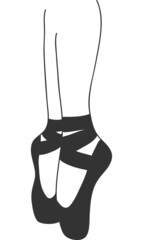 Isolated ballet pose in pointe shoes. Linear element on transparent background 