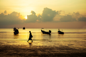beautiful sunset at beach of koh tao most popular traveling destination in southern of thailand