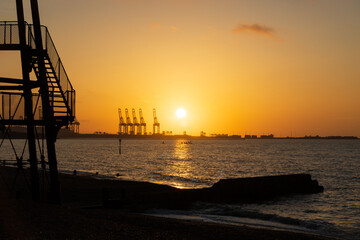 Obraz premium paddleboarders enjoy the sea sunrise