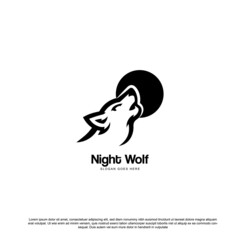 Wolf With Moon Creative Concept Logo Design Template