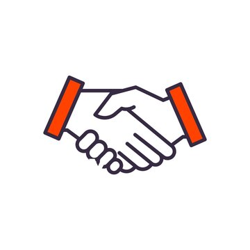 Business hand shake line icon, linear style and pictogram isolated on orange and white. Agreement, shaking hands symbol, logo illustration. 