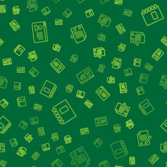 Set line Online class, Spiral notebook and Exam sheet and pencil on seamless pattern. Vector