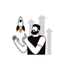 Business Concept illustrations. Startup business concept. Business activity. A man starts a rocket. Perfect for web design, banner, mobile app, landing page, vector flat design.
